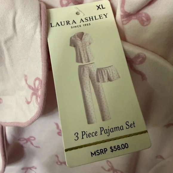 Laura Ashley Light Pink Bow Women's 3 Piece Pajama Set - Picture 3 of 8